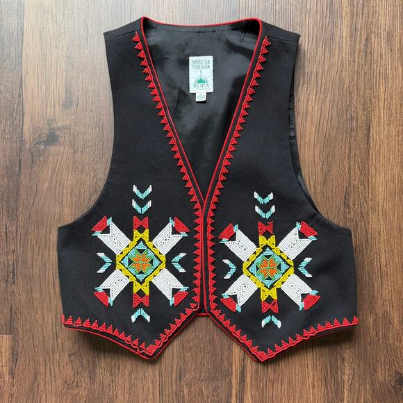 Hairston Roberson Ropa Embroidered Vest 1992 Black Cotton USA M/L - Picture 1 of 11